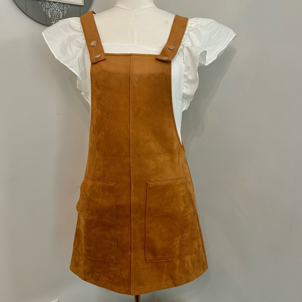 FOREVER 21 Faux Suede Jumper/Overall Mini Dress Versatile Fall Size Small - Picture 6 of 7